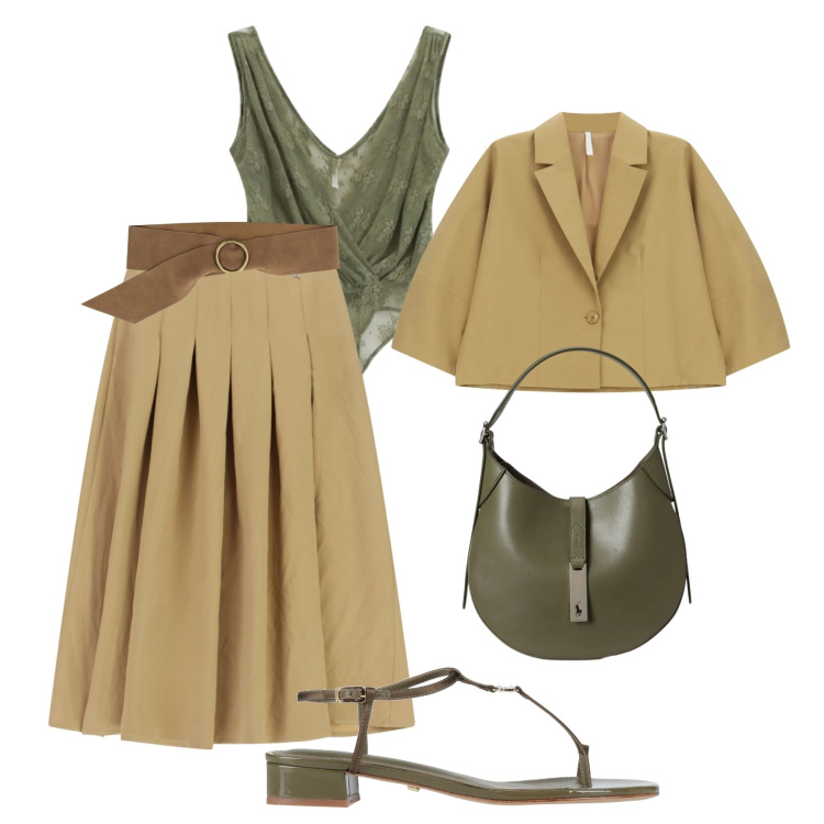 Outfit donna - Focus punto vita. Stile Casual chic per Tutti i giorni. Abbinamento con ciabatte, top, blazer, cinture, gonne longuette, borse a spalla.