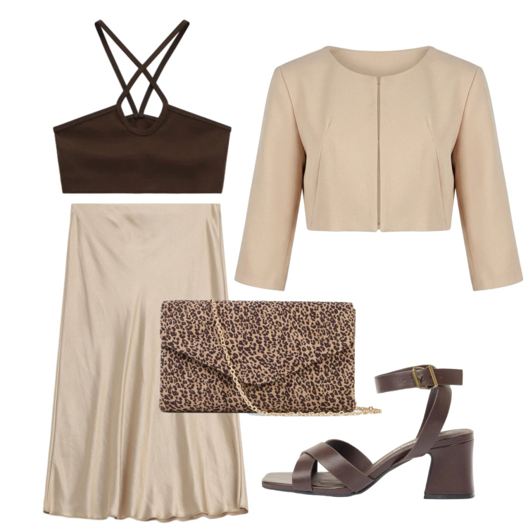 Outfit donna - Total look #2397146. Stile Chic per Cerimonia. Abbinamento con sandali col tacco, clutch, bolero, top, gonne.