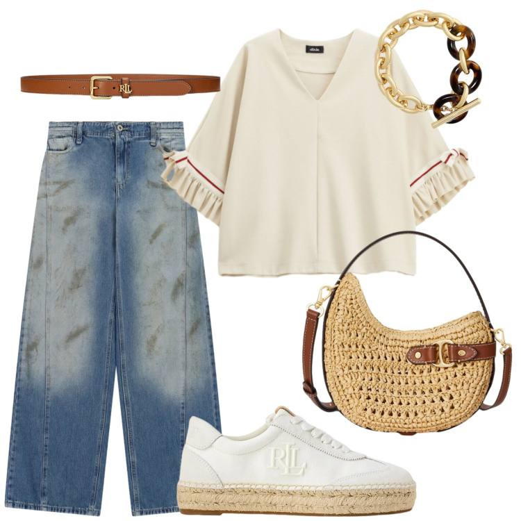 Outfit donna - Total look #2397170. Stile Trendy per Tutti i giorni. Abbinamento con jeans, felpe, sneakers, cinture, borse a tracolla, braccialetti.