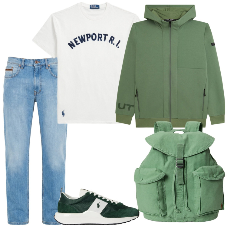 Outfit uomo - Prontissimo. Stile Casual per Tutti i giorni. Abbinamento con jeans, felpe con cappuccio, sneakers, t-shirt, borse sportive.