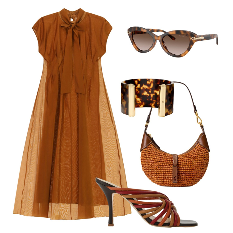 Outfit donna - Leggerezza Dixie in città. Stile Trendy per Tutti i giorni. Abbinamento con vestiti lunghi, sandali, braccialetti, occhiali da sole, borse a spalla.