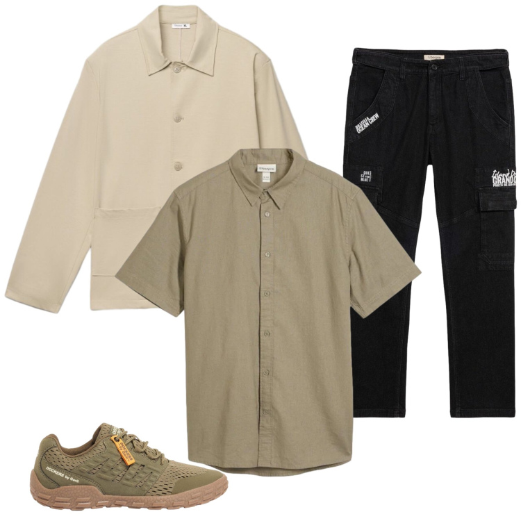 Outfit uomo - Total look #2397197. Stile Casual per Tutti i giorni. Abbinamento con pantaloni cargo, sneakers, camicie a manica corta, cappotti.