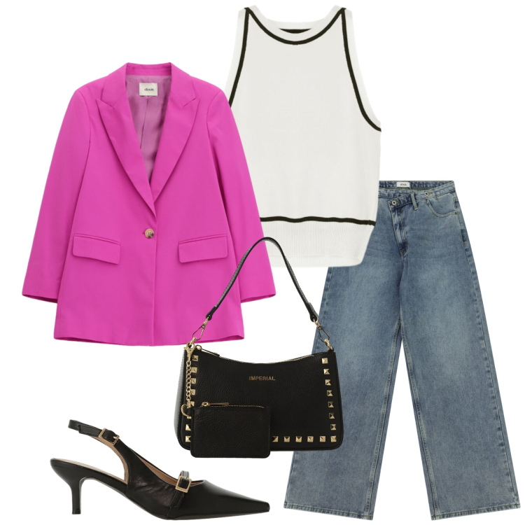 Outfit donna - Total look #2397220. Stile Glamour per Serata fuori. Abbinamento con top, sandali col tacco, borse a spalla, blazer, jeans.