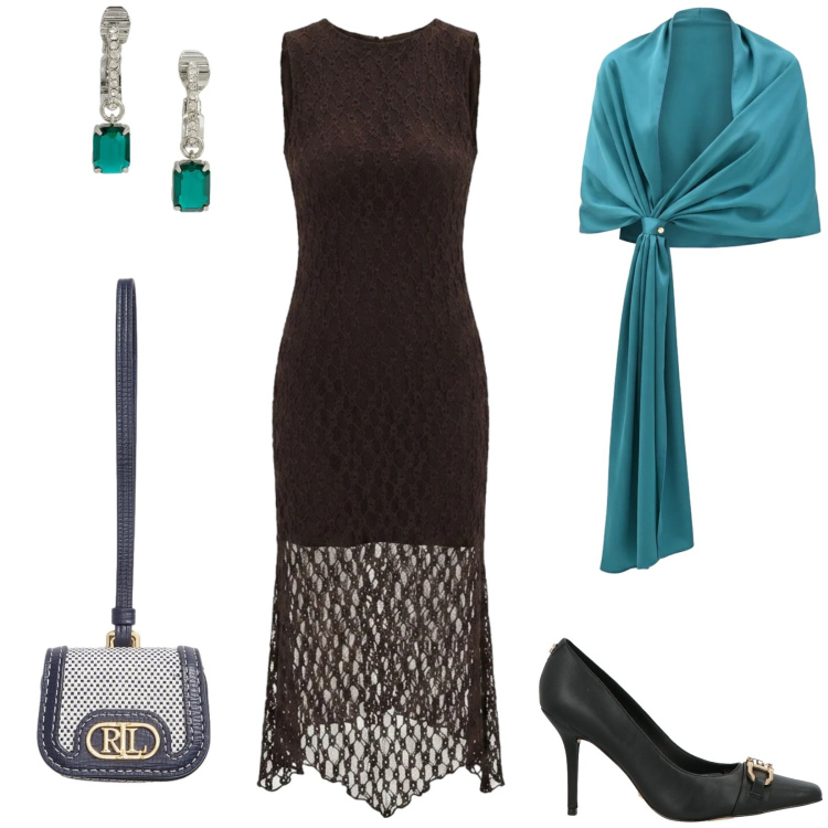 Outfit donna - Punto vita protagonista. Stile Chic per Cerimonia. Abbinamento con décolleté, vestiti a tubino, stole, orecchini, pochette.