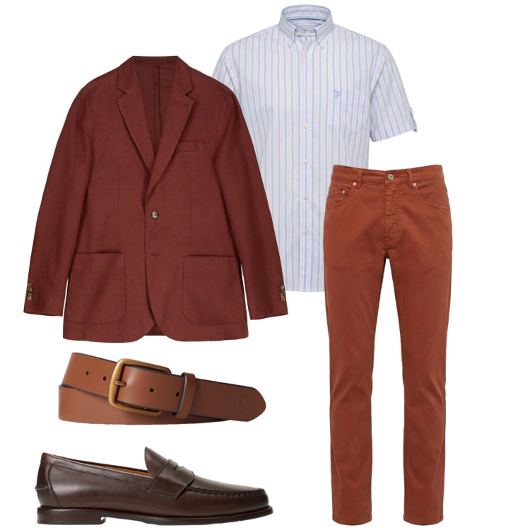 Outfit uomo - Total look #2397229. Stile Business/Elegante per Ufficio. Abbinamento con pantaloni, camicie a manica corta, giacche, cinture, scarpe stringate.