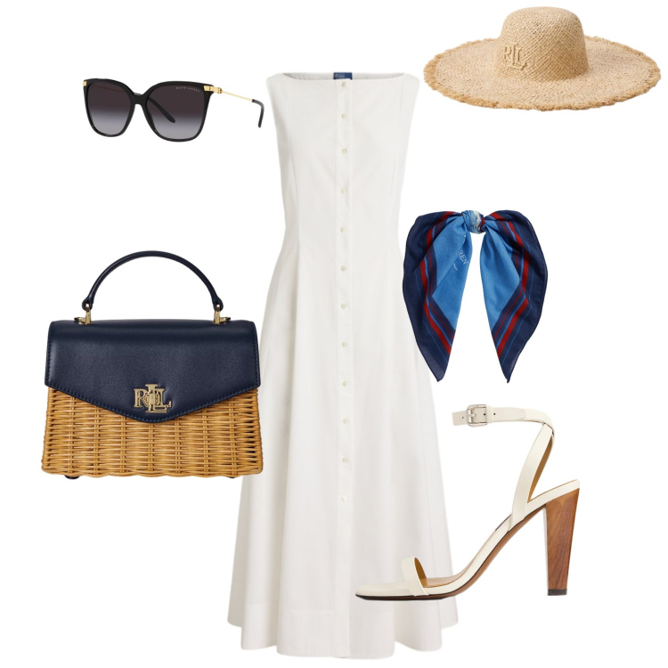 Outfit donna - Armocromia estate fredda. Stile Chic per Cerimonia. Abbinamento con vestiti, occhiali da sole, borse a mano, cappelli, foulard, sandali in pelle.