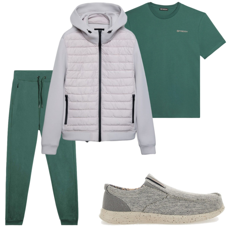 Outfit uomo - Stile sportivo. Stile Casual per Tutti i giorni. Abbinamento con giacche, pantaloni, t-shirt, scarpe stringate.