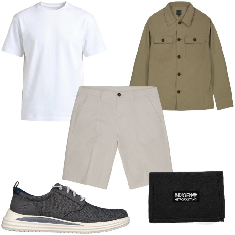 Outfit uomo - Total look #2397342. Stile Casual per Tutti i giorni. Abbinamento con t-shirt, cappotti, bermuda, portafogli, sneakers.