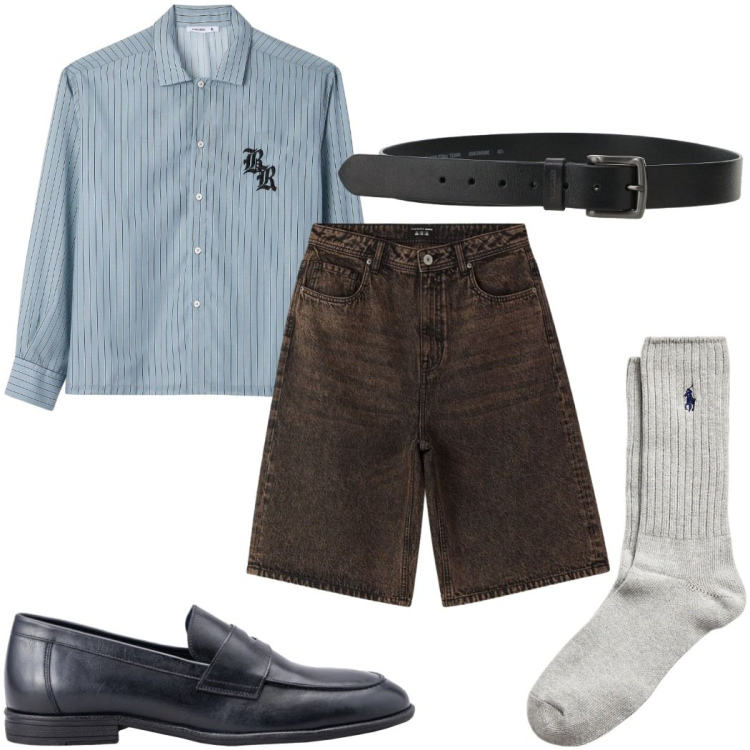 Outfit uomo - Total look #2397345. Stile Casual per Tutti i giorni. Abbinamento con bermuda, camicie, cinture, scarpe stringate, calzini.