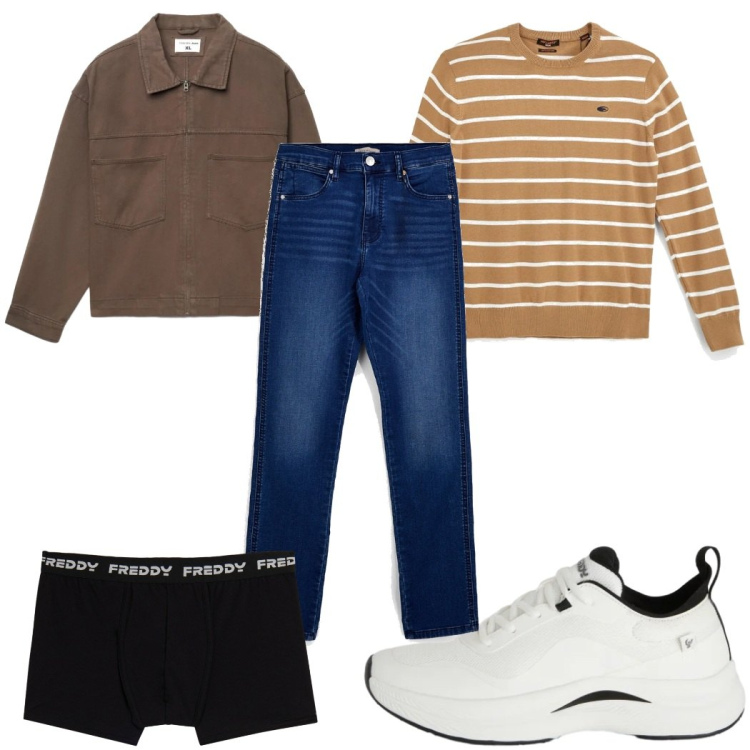 Outfit uomo - Total look #2397347. Stile Casual per Tutti i giorni. Abbinamento con cappotti, sneakers, boxer, jeans, pullovers.