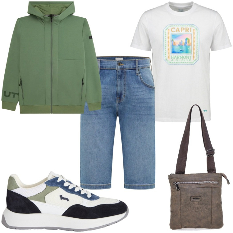 Outfit uomo - Total look #2397356. Stile Trendy per Tutti i giorni. Abbinamento con bermuda, sneakers, t-shirt, felpe con cappuccio, portafogli.