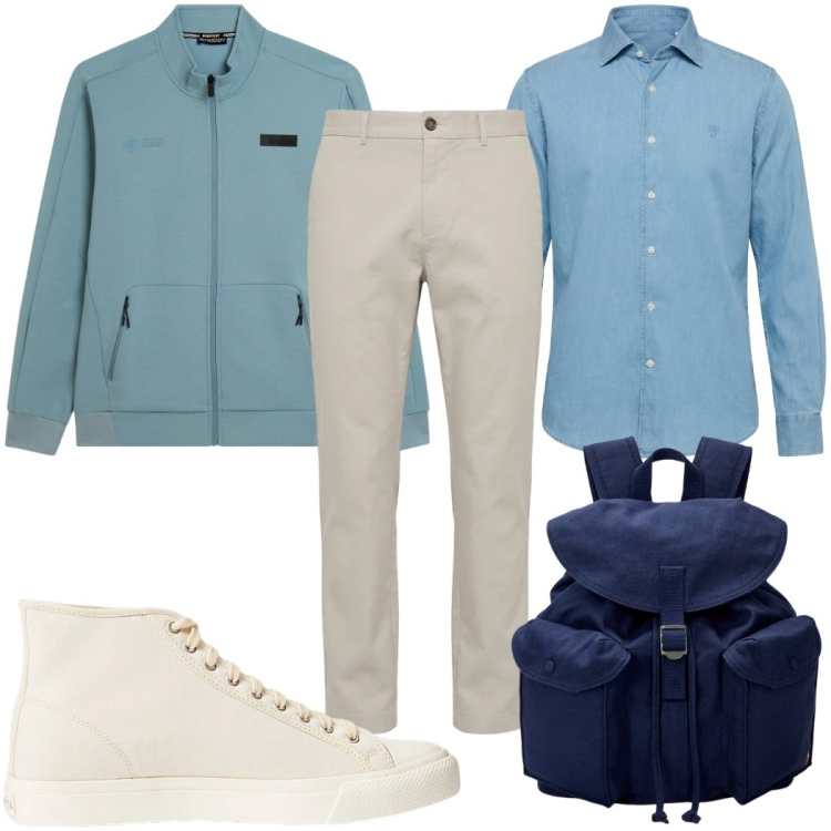 Outfit uomo - Total look #2397362. Stile Trendy per Tutti i giorni. Abbinamento con camicie, pantaloni, felpe, sneakers, borse sportive.