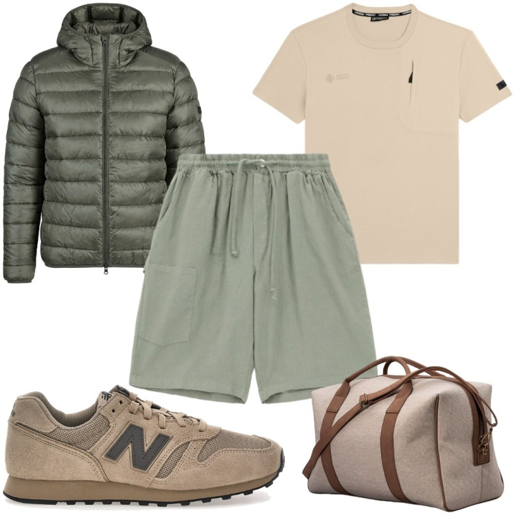 Outfit uomo - Total look #2397363. Stile Trendy per Sport. Abbinamento con bermuda, t-shirt, borse sportive, giacche, sneakers.