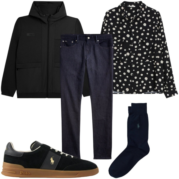 Outfit uomo - Total look #2397367. Stile Trendy per Tutti i giorni. Abbinamento con camicie, felpe con cappuccio, calzini, sneakers, jeans.