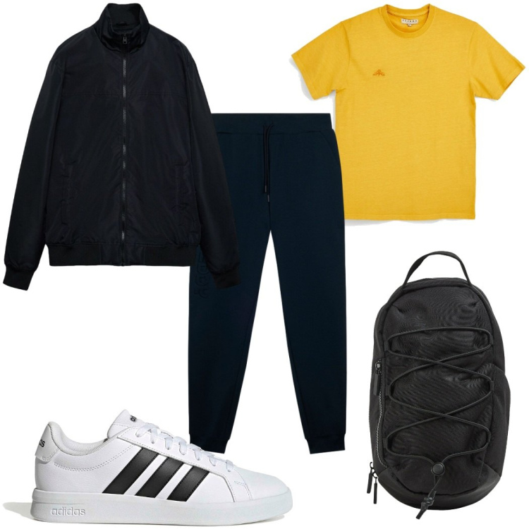 Outfit uomo - Total look #2397369. Stile Trendy per Tutti i giorni. Abbinamento con bomber, borse sportive, pantaloni, t-shirt, sneakers.