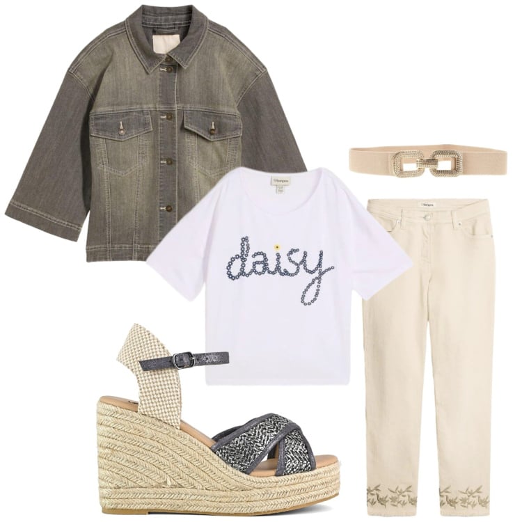 Outfit donna - Total look #2397382. Stile Basic per Tutti i giorni. Abbinamento con pantaloni, t-shirt, cappotti, zeppe, cinture.