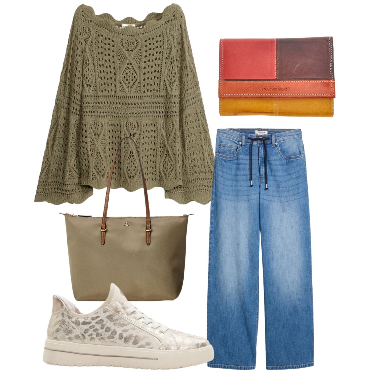 Outfit donna - Total look #2397384. Stile Basic per Tutti i giorni. Abbinamento con sneakers, jeans dritti, maglieria, borse tote, portafogli.