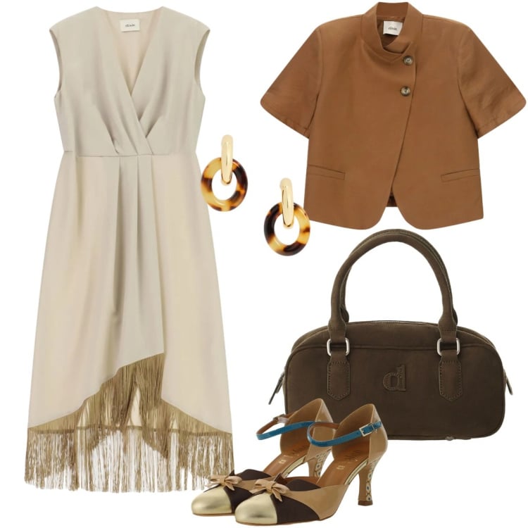 Outfit donna - Total look #2397427. Stile Chic per Cerimonia. Abbinamento con vestiti asimmetrici, décolleté, cappotti, blazer, orecchini.
