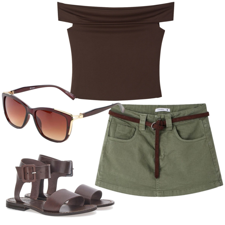 Outfit donna - Total look #2397441. Stile Basic per Mare. Abbinamento con occhiali da sole, minigonne, top, sandali.