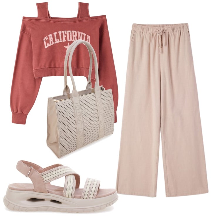 Outfit donna - Total look #2397444. Stile Basic per Tutti i giorni. Abbinamento con pantaloni, felpe, borse a spalla, sandali.