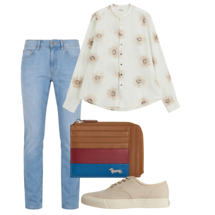 Outfit uomo - Maggio. Stile Casual per Tutti i giorni. Abbinamento con camicie, portamonete, jeans, sneakers.