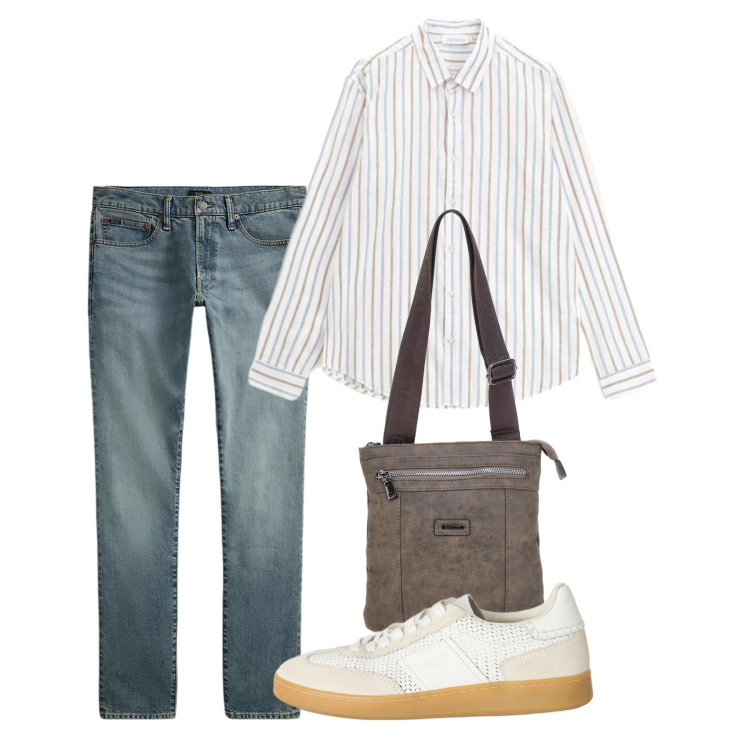Outfit uomo - Maggio. Stile Casual per Tutti i giorni. Abbinamento con camicie, sneakers, jeans, portafogli.