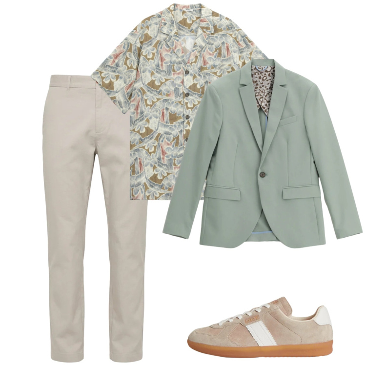 Outfit uomo - Maggio. Stile Trendy per Tutti i giorni. Abbinamento con giacche, camicie a manica corta, pantaloni, sneakers.