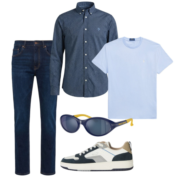 Outfit uomo - Maggio. Stile Casual per Tutti i giorni. Abbinamento con jeans, camicie, sneakers, t-shirt, occhiali da sole.