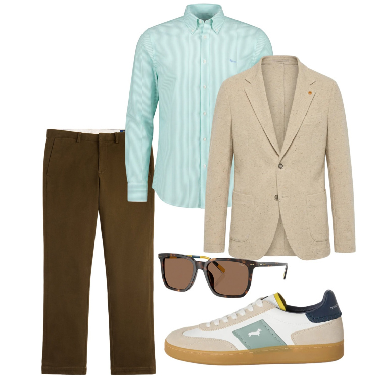 Outfit uomo - Una camicia luminosa. Stile Casual per Tutti i giorni. Abbinamento con camicie, sneakers, giacche, pantaloni chino, occhiali da sole.