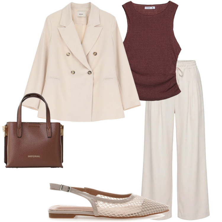 Outfit donna - Light steps. Stile Chic per Cerimonia. Abbinamento con top, pantaloni, borse a tracolla, blazer, ballerine.