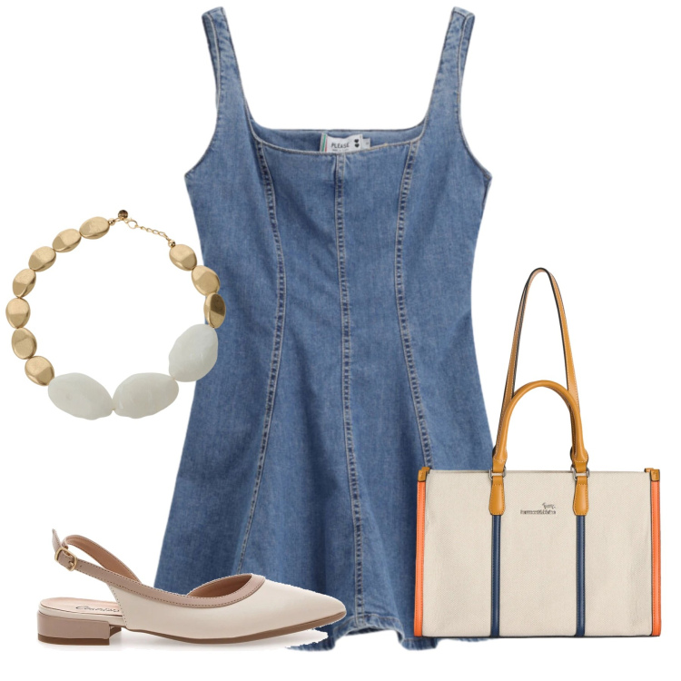 Outfit donna - Light steps. Stile Casual chic per Tutti i giorni. Abbinamento con borse tote, vestiti corti, collane, ballerine.