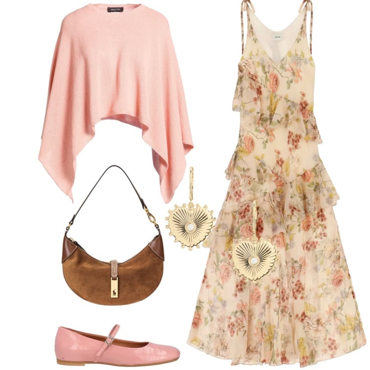 Outfit donna - Total look #2397519. Stile Romantica per Tutti i giorni. Abbinamento con cappotti, ballerine, vestiti lunghi, borse a spalla, orecchini.