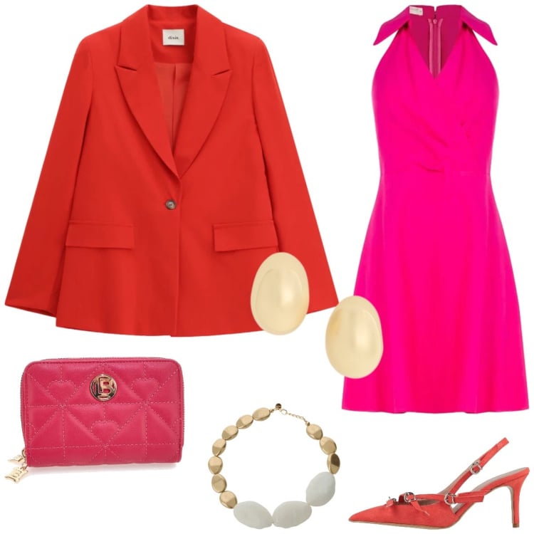 Outfit donna - Total look #2397526. Stile Trendy per Serata fuori. Abbinamento con décolleté, vestiti corti, blazer, collane, orecchini, portafogli.