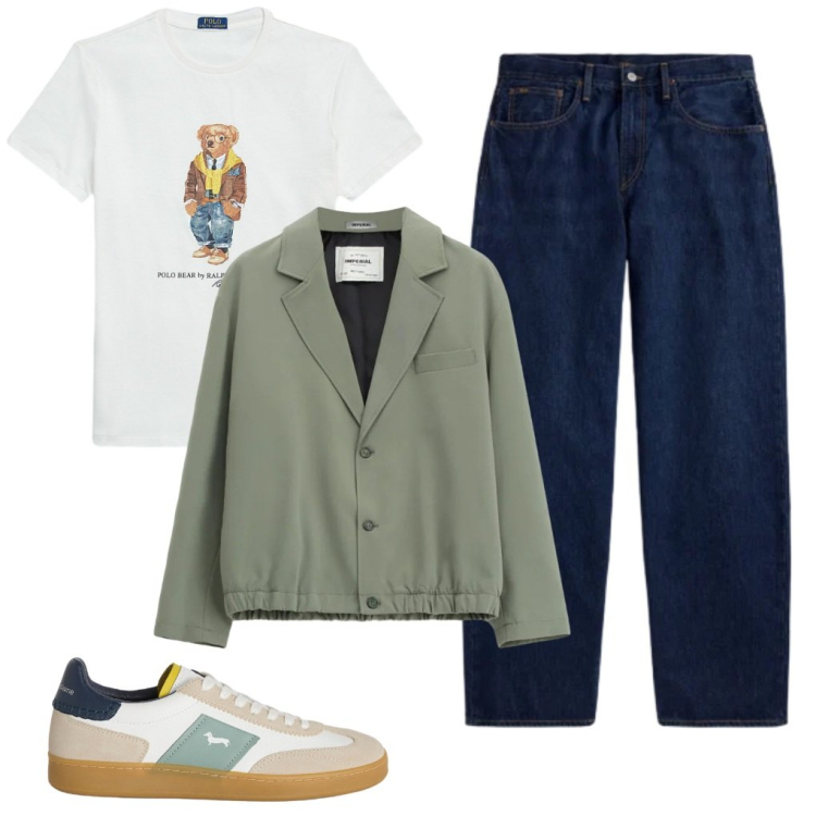 Outfit uomo - 66. Urban chic. Stile Urban per Serata speciale. Abbinamento con sneakers, giacche, t-shirt, jeans.