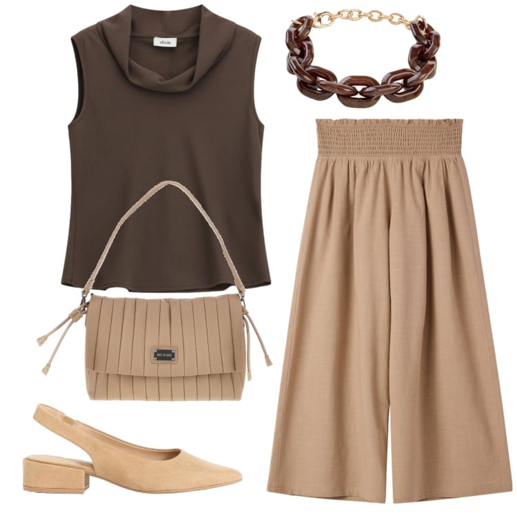 Outfit donna - Total look #2397534. Stile Chic per Serata fuori. Abbinamento con décolleté, braccialetti, pantaloni culotte, top, pochette.