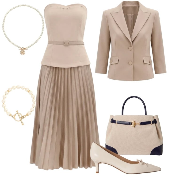 Outfit donna - Punto vita protagonista - curvy. Stile Bon Ton per Cerimonia. Abbinamento con vestiti midi/longuette, blazer, ciondoli, borse a mano, décolleté, braccialetti.