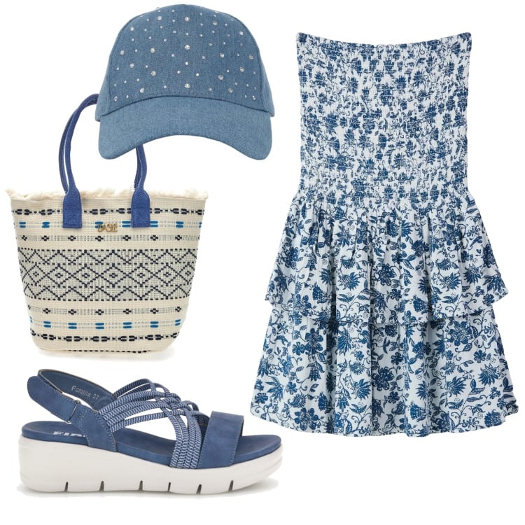 Outfit donna - Total look #2397551. Stile Romantica per Mare. Abbinamento con vestiti corti, cappelli, borse a mano, sandali.