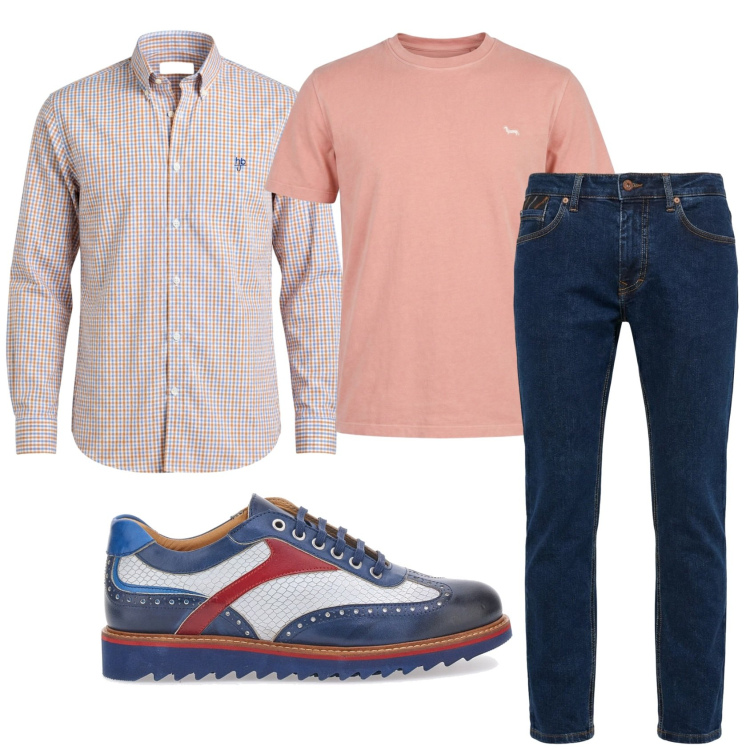 Outfit uomo - Total look #2397552. Stile Trendy per Ufficio. Abbinamento con pantaloni, t-shirt, camicie, scarpe stringate.