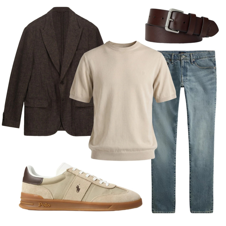 Outfit uomo - Total look #2397554. Stile Business/Elegante per Ufficio. Abbinamento con t-shirt, cinture, jeans, sneakers, giacche.