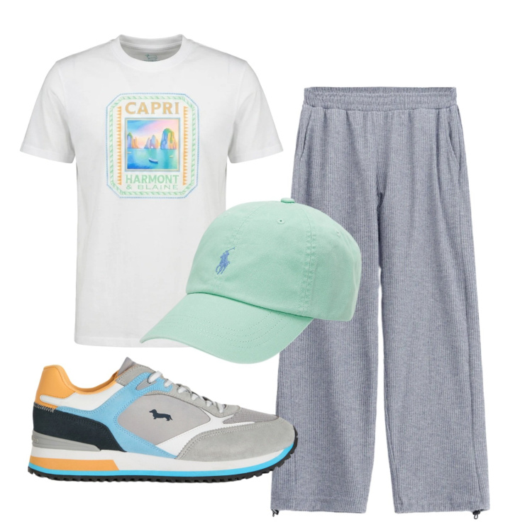 Outfit uomo - Total look #2397555. Stile Casual per Sport. Abbinamento con sneakers, t-shirt, pantaloni, cappelli.