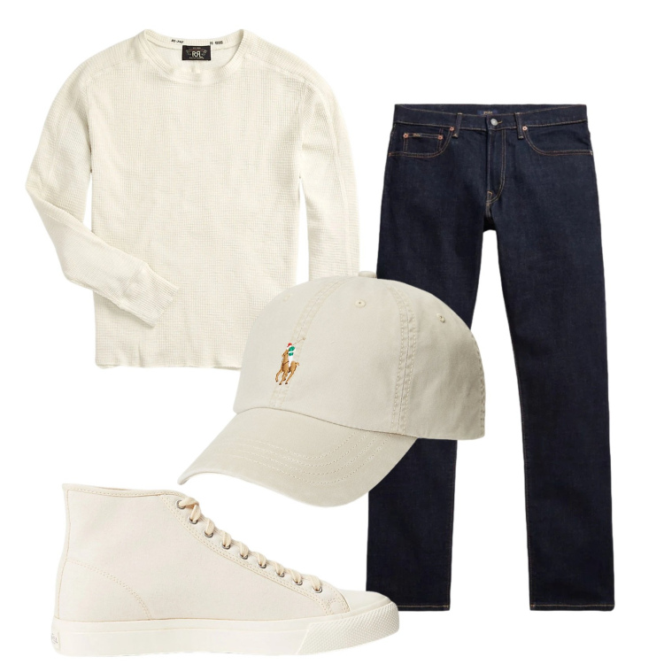 Outfit uomo - Total look #2397558. Stile Casual per Tutti i giorni. Abbinamento con sneakers, maglieria, cappelli, jeans.
