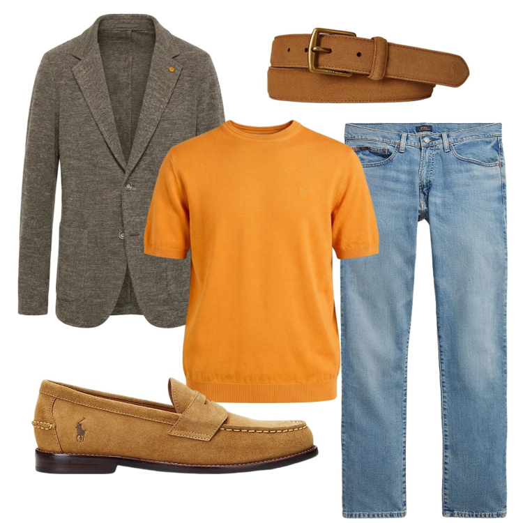 Outfit uomo - Total look #2397560. Stile Trendy per Serata speciale. Abbinamento con t-shirt, giacche, scarpe stringate, cinture, jeans.