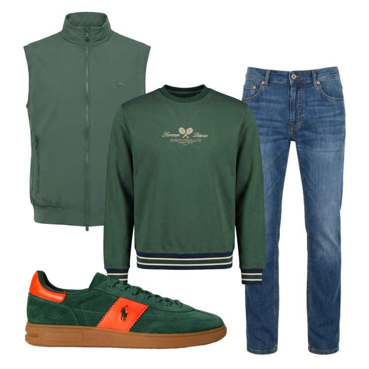 Outfit uomo - Total look #2397561. Stile Casual per Tutti i giorni. Abbinamento con felpe, jeans, gilet, sneakers.