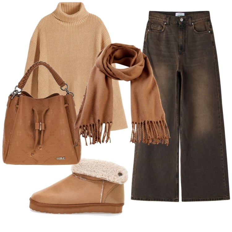 Outfit donna - Total look #2397576. Stile Casual per Tutti i giorni. Abbinamento con sciarpe, maglieria, jeans, stivaletti, borse a tracolla.