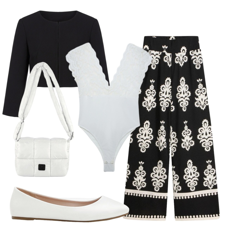 Outfit donna - Total look #2397593. Stile Bon Ton per Cerimonia. Abbinamento con ballerine, pantaloni, top, bolero, borse a spalla.