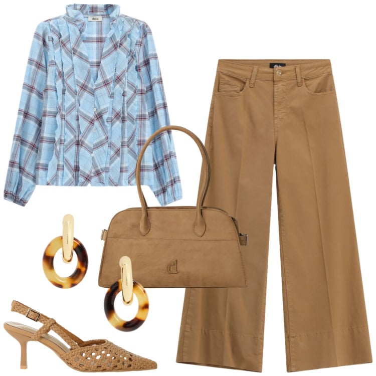 Outfit donna - Maggio. Stile Urban per Tutti i giorni. Abbinamento con décolleté, pantaloni a palazzo, cappotti, camicie, orecchini.