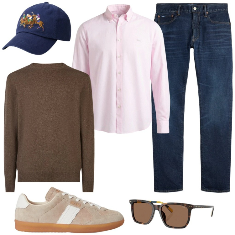 Outfit uomo - 71. Pennellata rosa. Stile Casual per Ufficio. Abbinamento con camicie, maglieria, jeans, cappelli, sneakers, occhiali da sole.