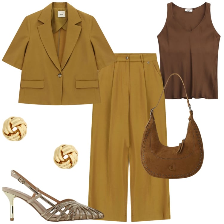 Outfit donna - Dixie. Stile Urban per Tutti i giorni. Abbinamento con blazer, pantaloni a palazzo, cappotti, décolleté, top, orecchini.