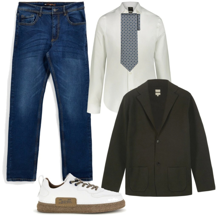 Outfit uomo - 74. Non sbaglio mai. Stile Casual per Tutti i giorni. Abbinamento con camicie, giacche, cravatte, sneakers, jeans.