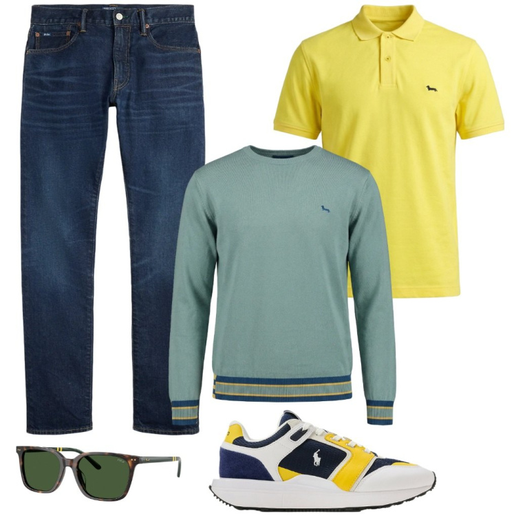 Outfit uomo - 80. Naturalmente. Stile Urban per Tutti i giorni. Abbinamento con pullovers, polo, jeans, sneakers, occhiali da sole.